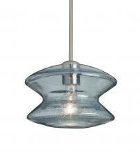 Besa Lighting 1TT-ZENBL-SN - Besa, Zen Stem Pendant, Blue Bubble, Satin Nickel Finish, 1x60W Medium Base