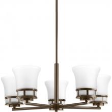 Progress P4613-20 - Cascadia Collection Five-Light Antique Bronze Etched Glass Coastal Chandelier Light