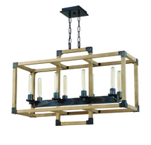 Craftmade 41528-FSNW - Cubic 8 Light Linear Chandelier in Fired Steel with Natural Wood
