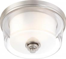 Nuvo 60/4651 - Decker; 2 Light; Medium Flush Fixture with Clear and Frosted Glass; Brushed Nickel Finish