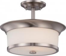 Nuvo 60/5450 - Mobili; 2 Light; Semi-Flush with Satin White Glass; Brushed Nickel Finish