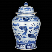 Currey 1200-0839 - South Sea Blue & White Medium Temple Jar